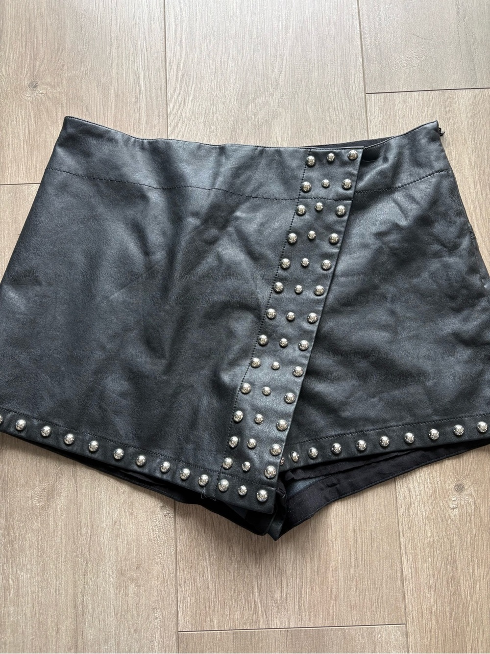 Free people Black Faux Leather silver Studded Skort